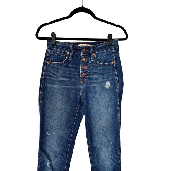 Madewell Jeans Womens Size 25 10" High Rise Skinny Dark Wash Raw Hem 27" Inseam - Picture 2 of 15